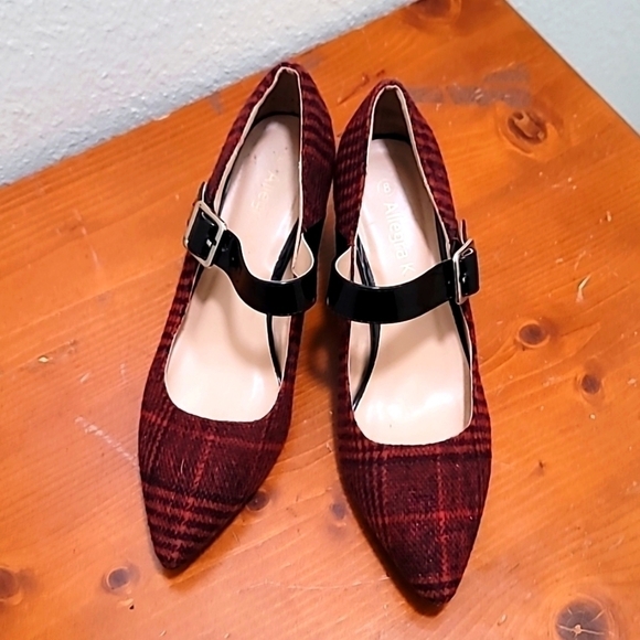 ALLEGRA K WOMEN'S BLOCK HEELS WONDERFUL HOLIDAY PLAID MARY JANE SHOES SZ 8 - Picture 5 of 9